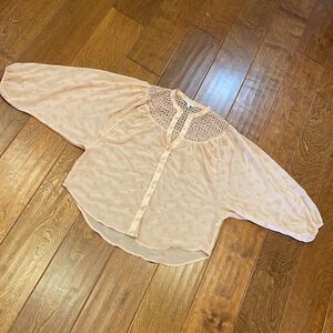 Lucky Brand Soft Peach Lace Yolk Relaxed Fit Peasant Top